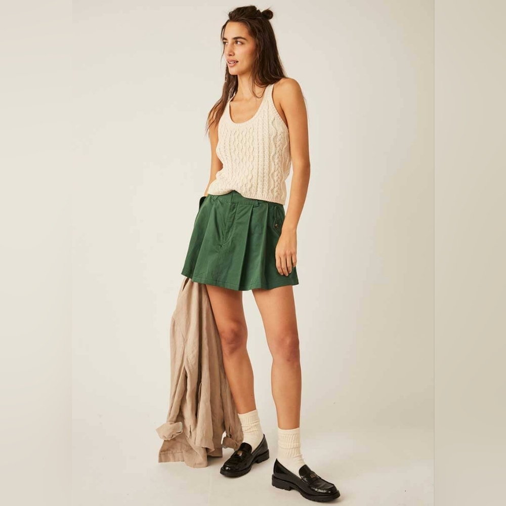 NWT FREE PEOPLE PLEATS TO MEET YOU MINISKIRT, BLACK FOREST GREEN, VARIOUS SIZES